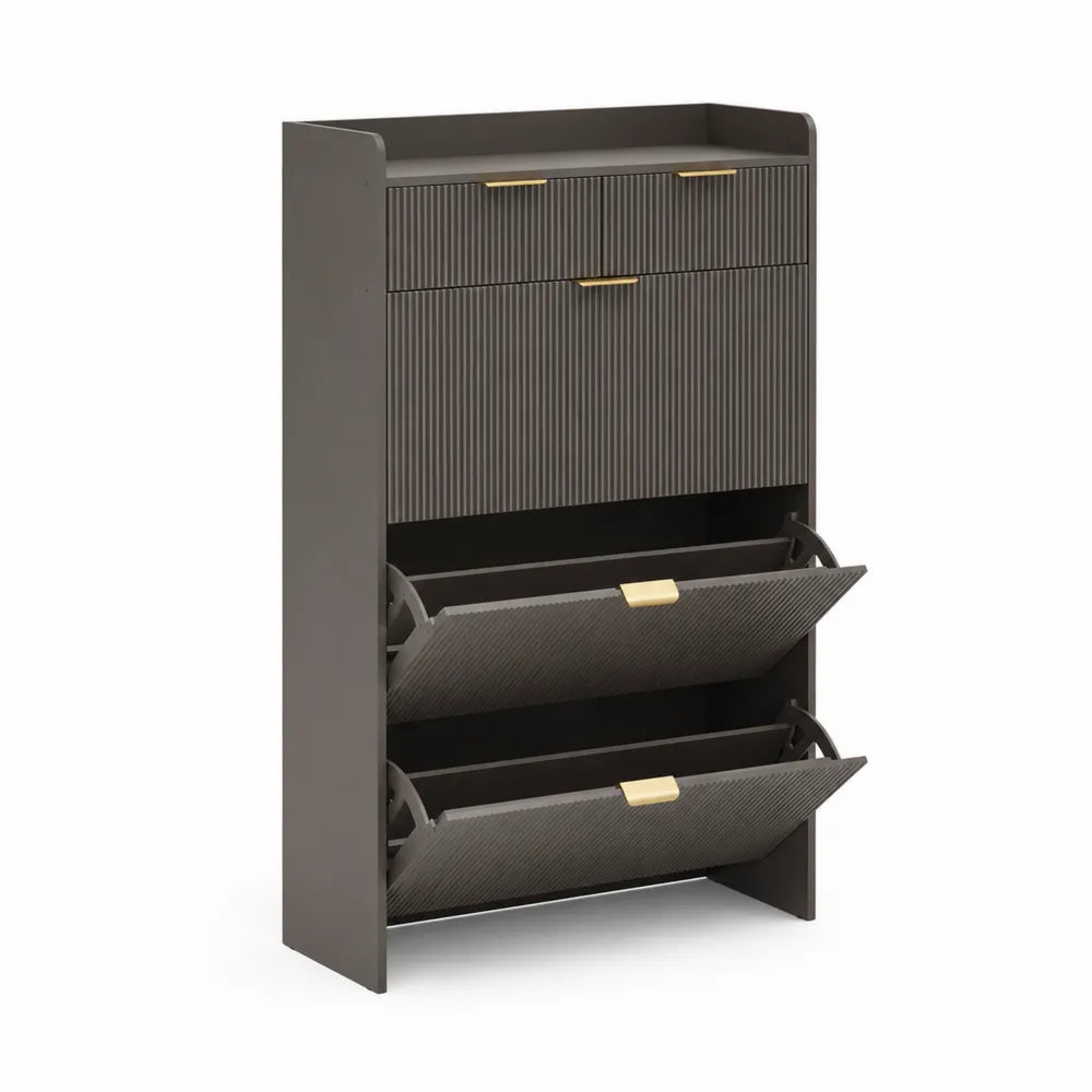 Schuhschrank Dunkelgrau Spannplatte Metallgriffe 116x80x24cm