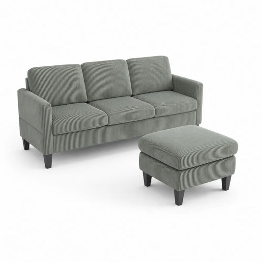Sofa-Set 3-Sitzer mit Hocker Cordstoff Grau