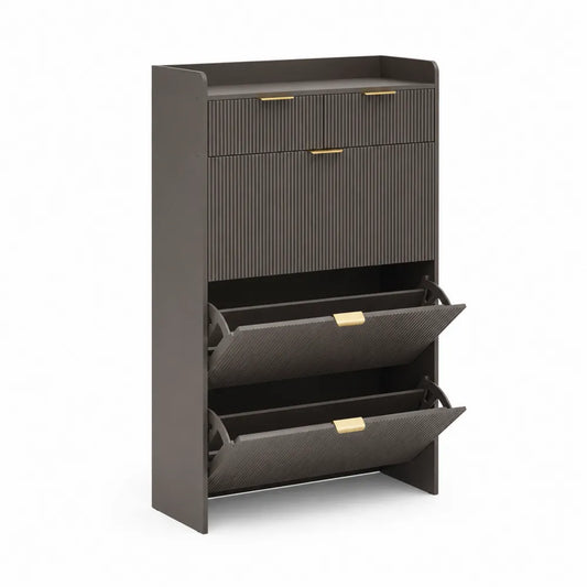 Schuhschrank Dunkelgrau Spannplatte Metallgriffe 116x80x24cm