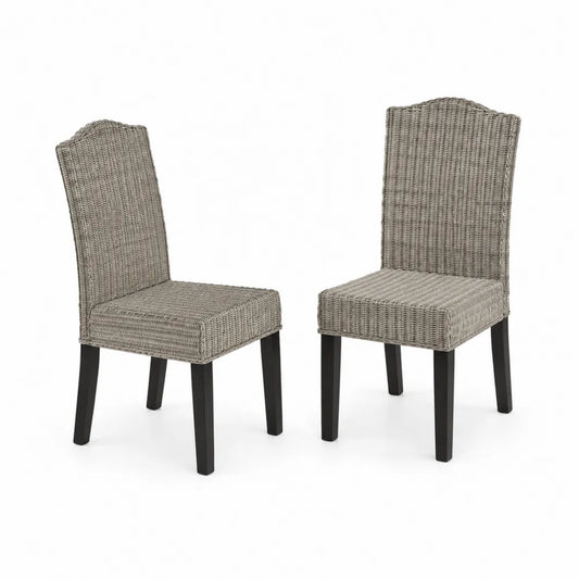 2er Set Esszimmerstühle aus Rattan und Holz in Grau