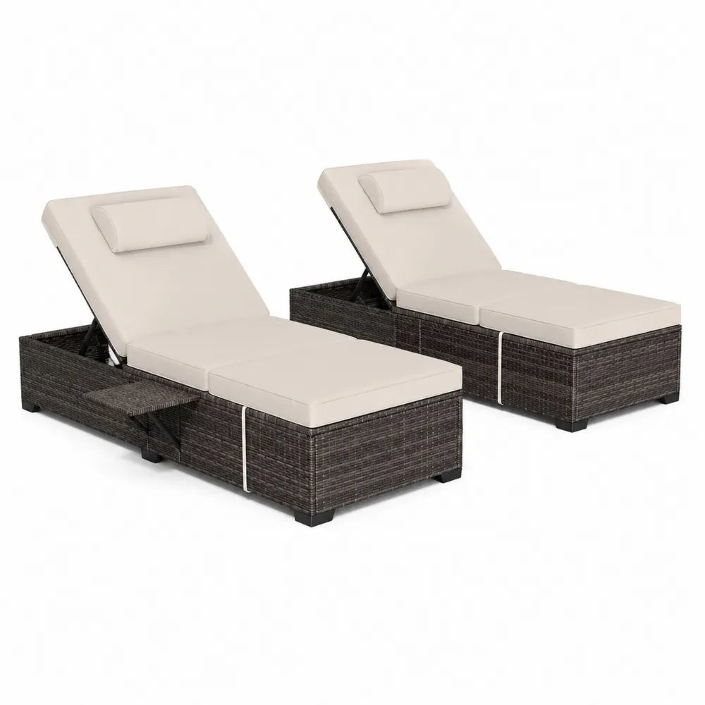 2-tlg. Gartenliege Set Beige Polyrattan Verstellbar