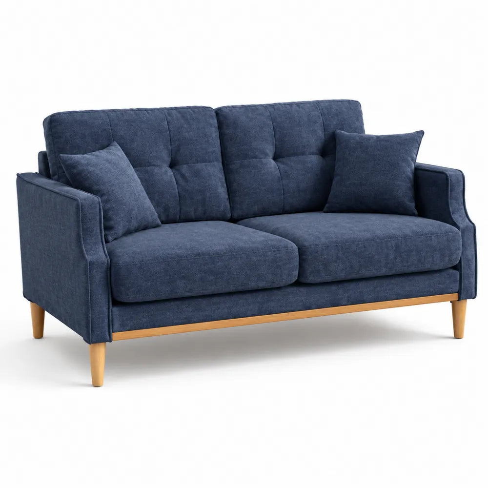 2-Sitzer Sofa Blau Stoff Massivholz