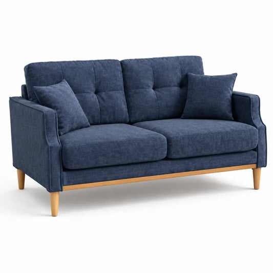 2-Sitzer Sofa Blau Stoff Massivholz