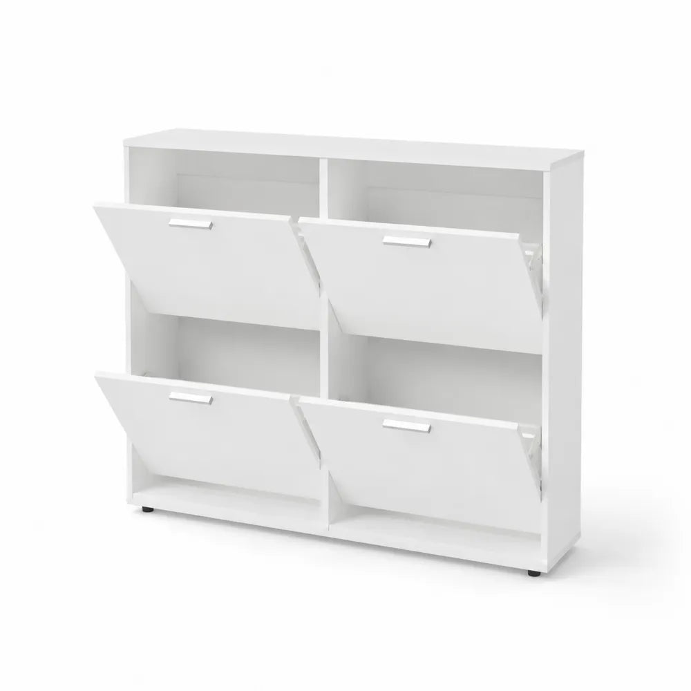 Schuhregal Weiß Holzwerkstoff mit 4 Klappen 104x60x24 cm