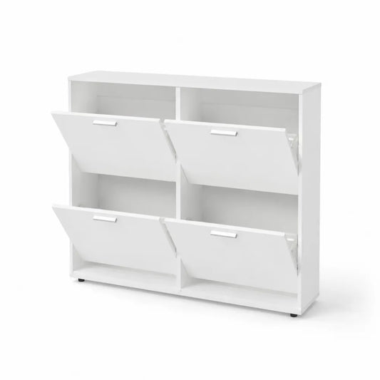 Schuhregal Weiß Holzwerkstoff mit 4 Klappen 104x60x24 cm