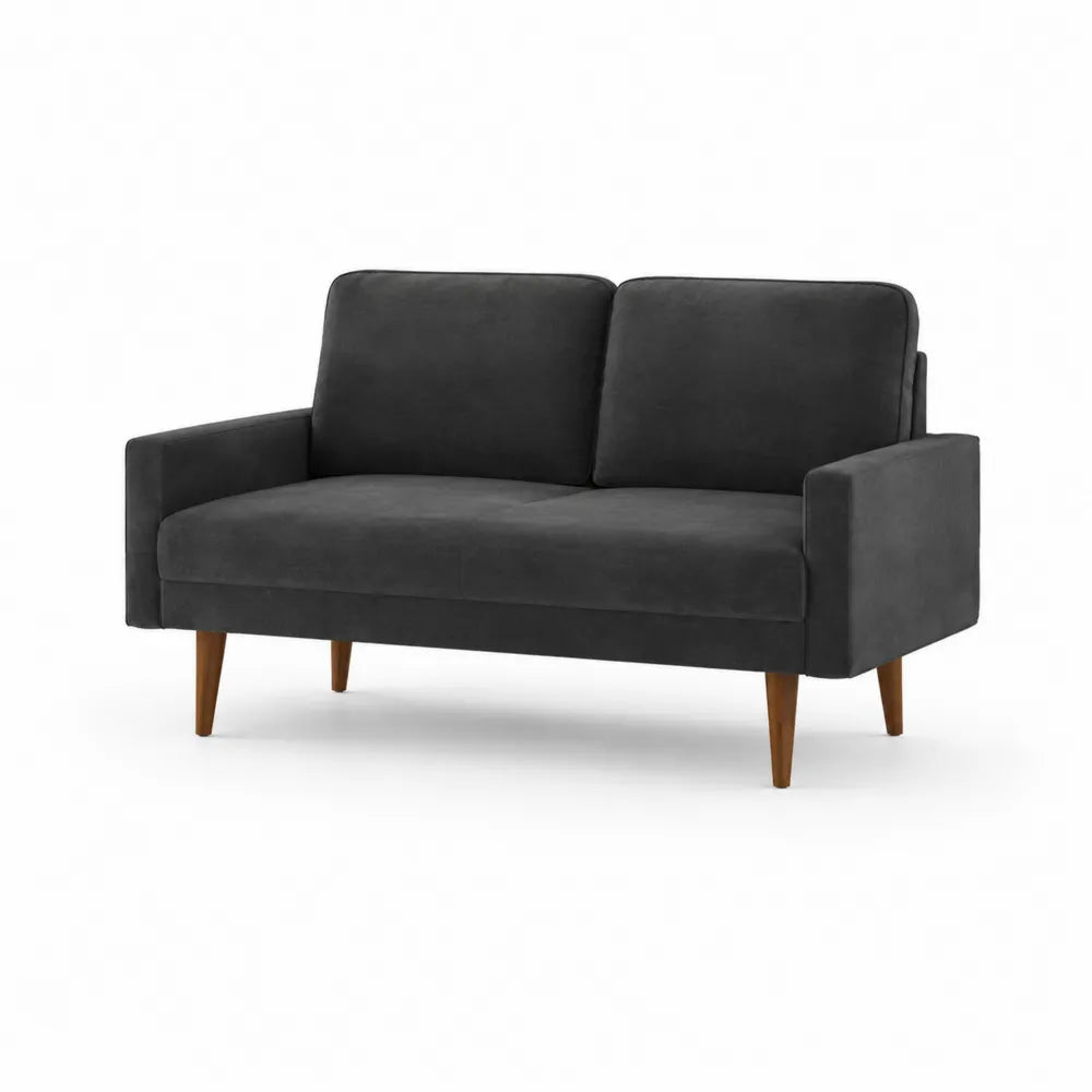 Zweisitzer Sofa aus Samt in Dunkelgrau mit Holzfüßen