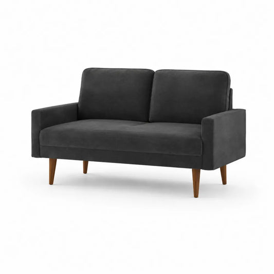 Zweisitzer Sofa aus Samt in Dunkelgrau mit Holzfüßen