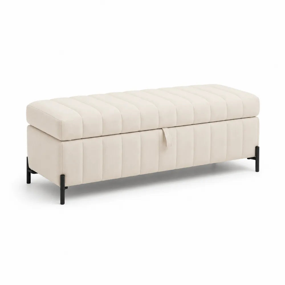 Polsterbank Beige Rechteckig Stoff mit Stauraum 140cm
