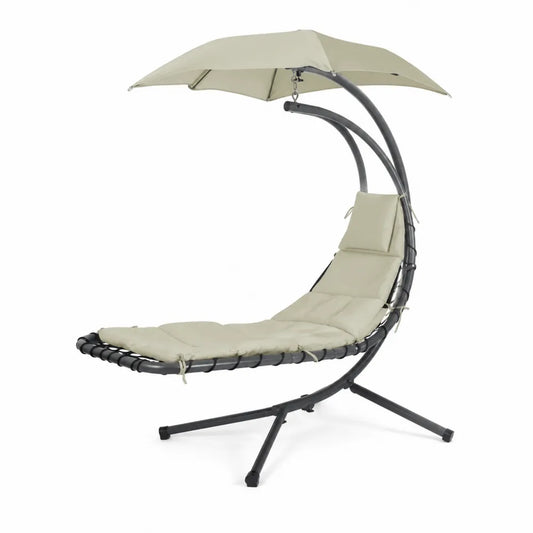 Metall Gartenliege mit Sonnendach in Beige